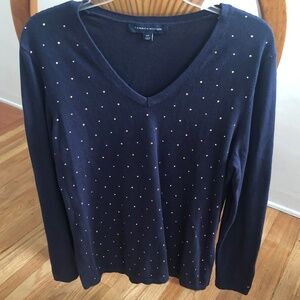 Navy V-Neck Bronze Stones Sweater 100% Cotton